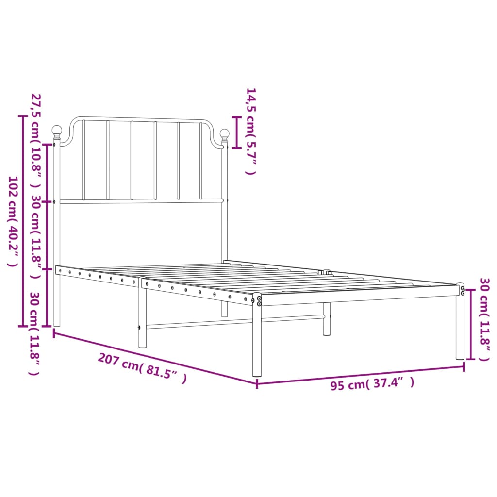 vidaXL Bedframe met hoofdbord metaal wit 90x200 cm