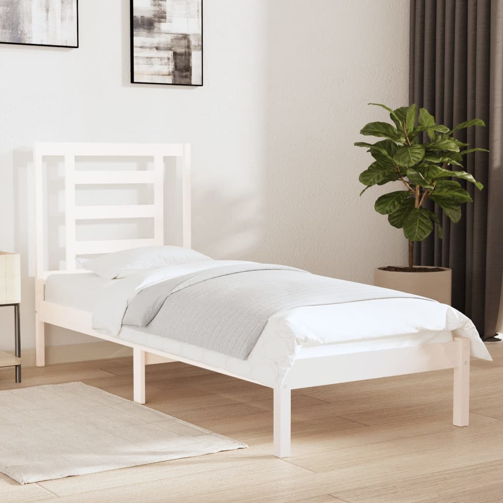 vidaXL Bedframe massief hout wit 75x190 cm