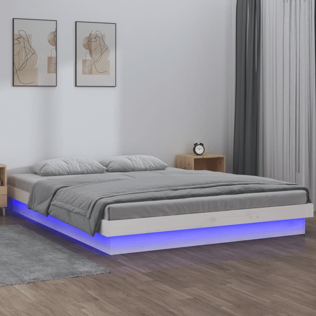 vidaXL Bedframe LED massief hout wit 150x200 cm