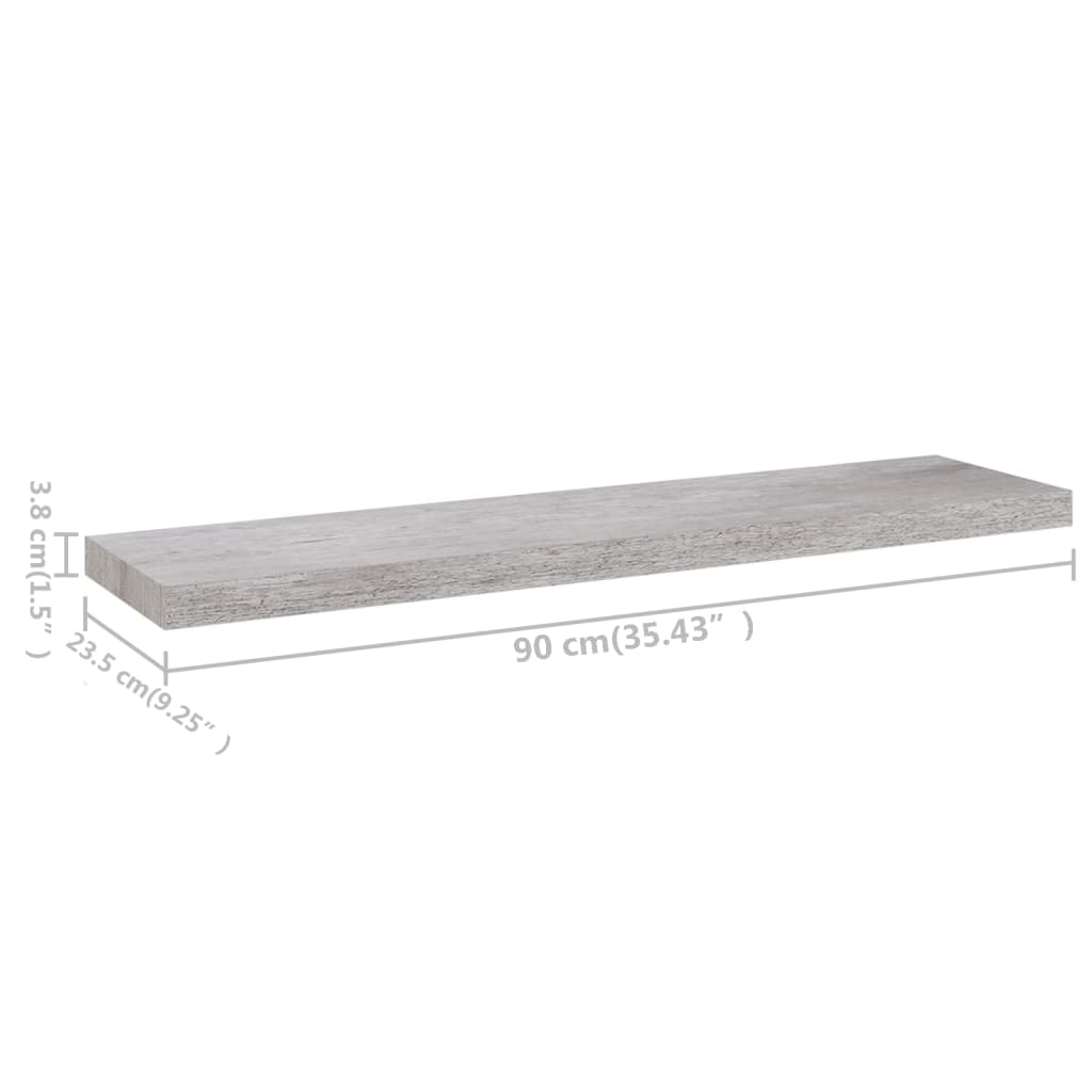vidaXL Wandschappen zwevend 2 st 90x23,5x3,8 cm MDF betongrijs