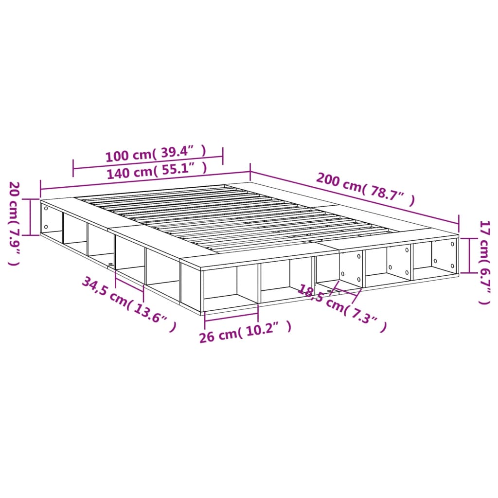 vidaXL Bedframe bewerkt hout gerookt eikenkleurig 140x200 cm