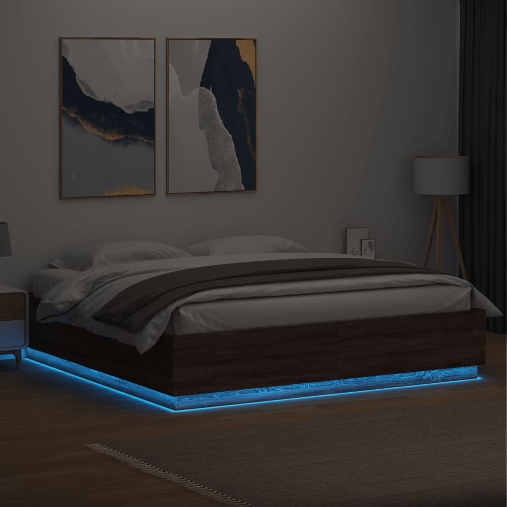 vidaXL Bedframe met LED-verlichting bruin eikenkleurig 180x200 cm