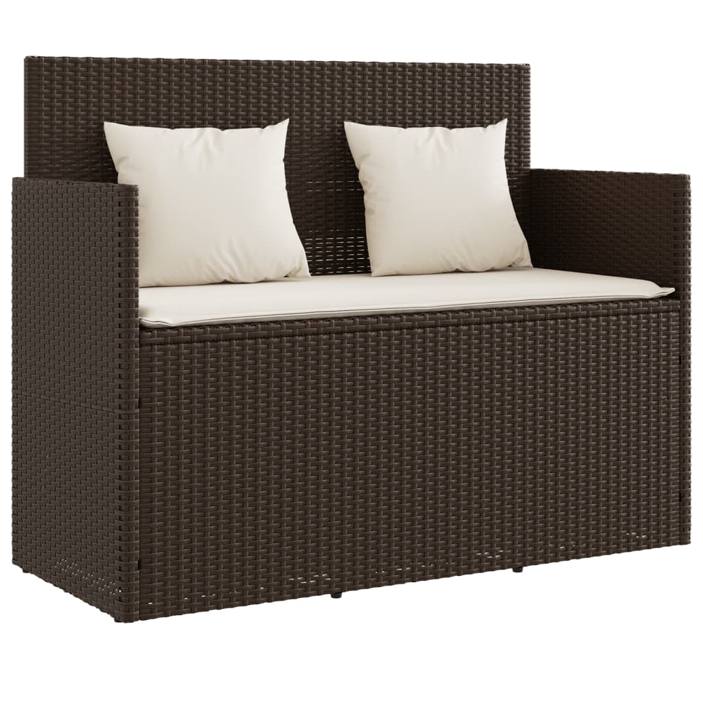 vidaXL Tuinbank met kussens poly rattan bruin