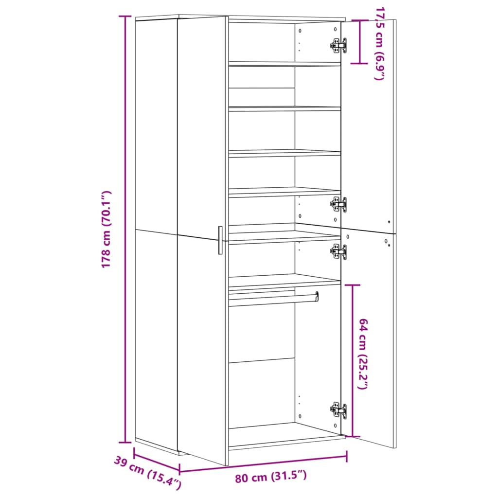 vidaXL Schoenenkast 80x39x178 cm spaanplaat zwart