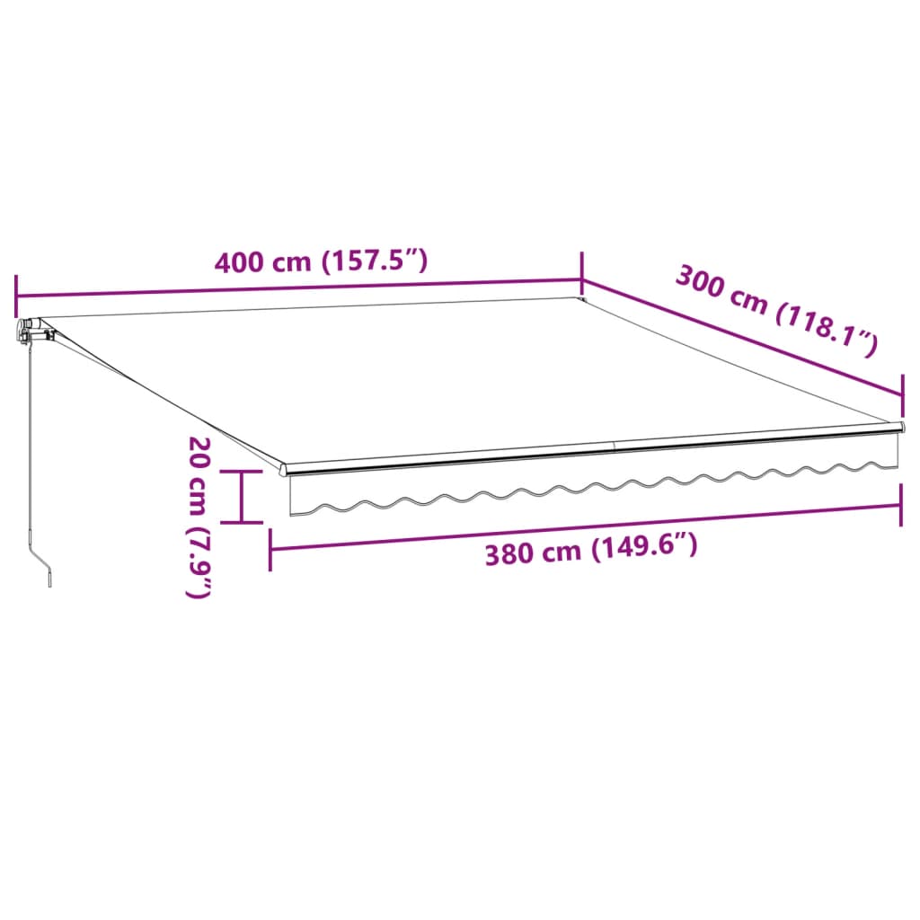 vidaXL Luifel handmatig uittrekbaar en LED 400x300 cm antraciet en wit