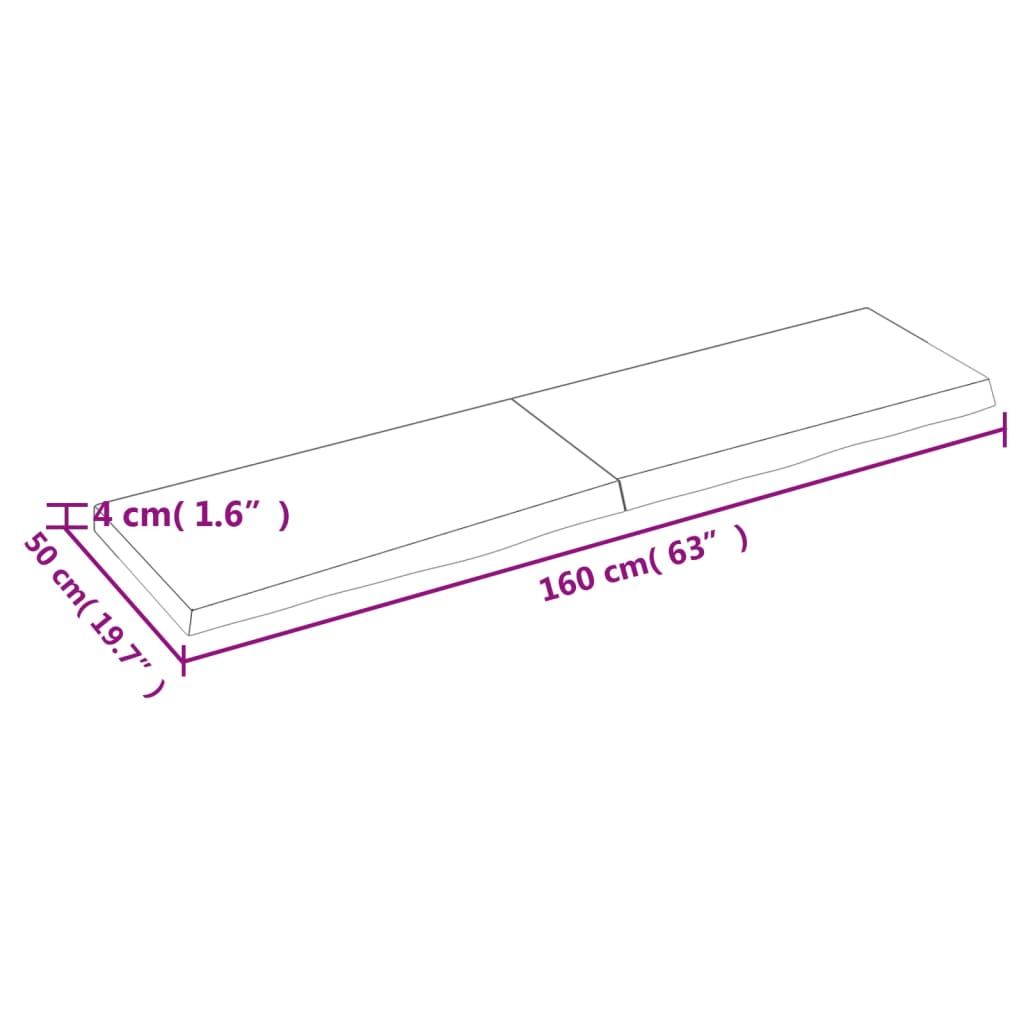 vidaXL Wastafelblad 160x50x(2-4) cm behandeld massief hout donkerbruin