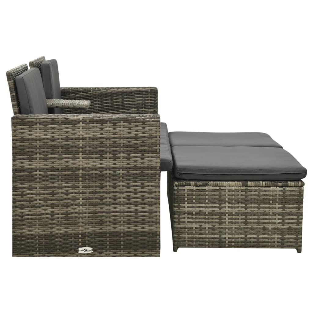 vidaXL 3-delige Loungeset met kussens poly rattan grijs