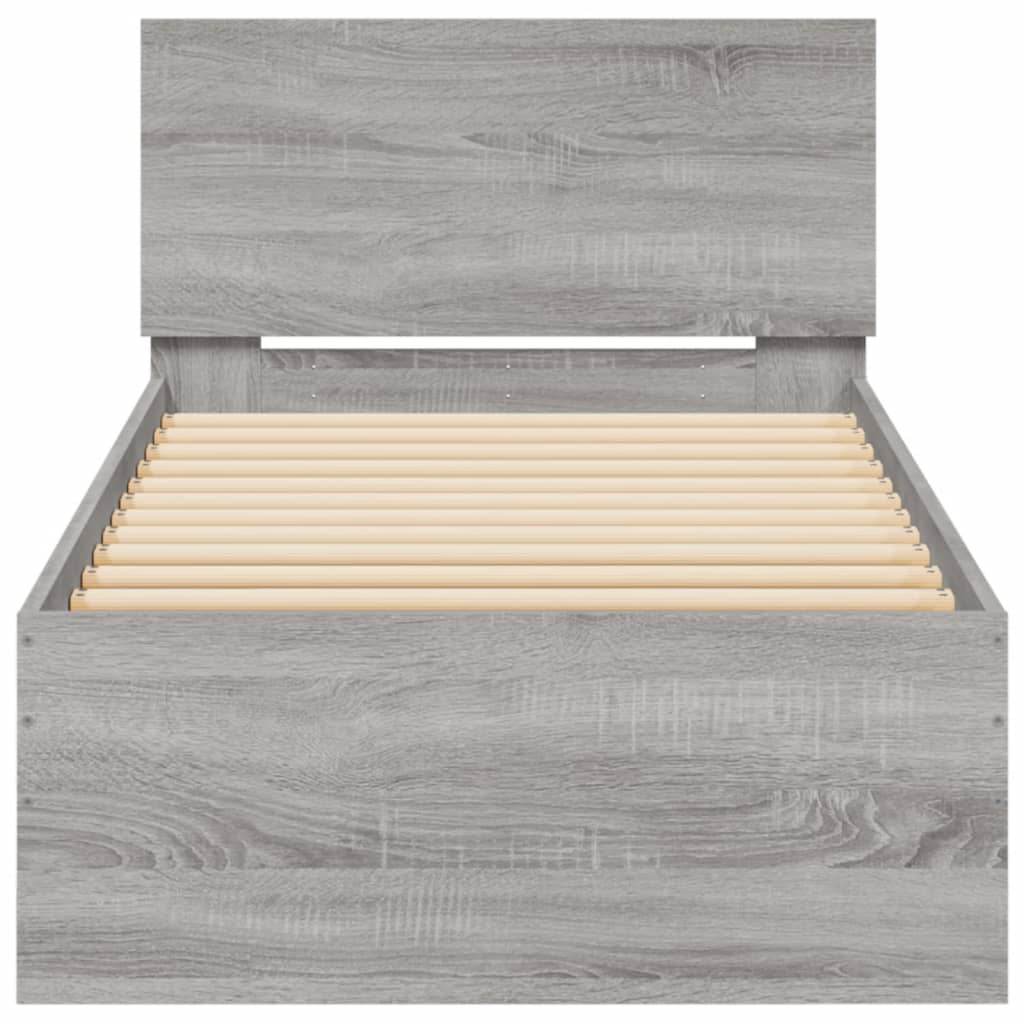 vidaXL Bedframe met hoofdbord en LED grijs sonoma eikenkleur 75x190 cm