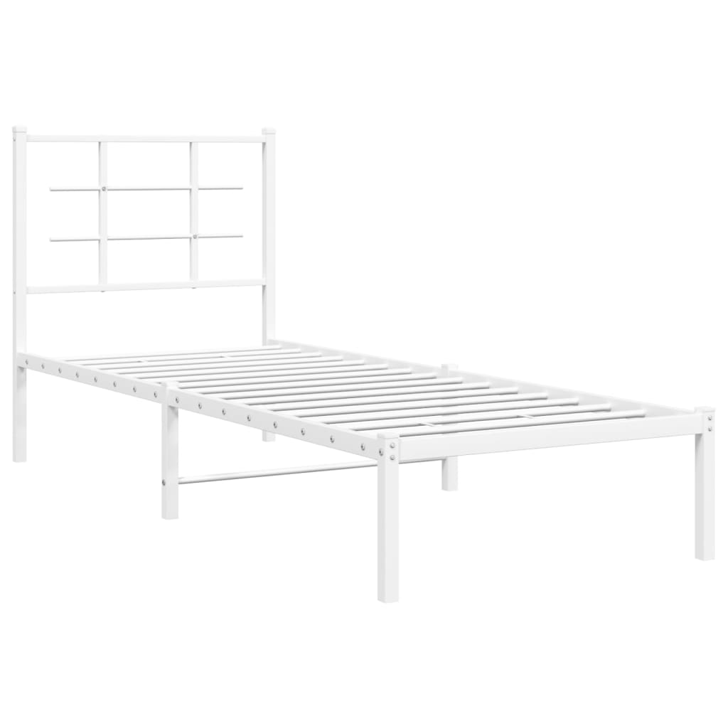 vidaXL Bedframe met hoofdbord zonder matras metaal wit 75x190 cm