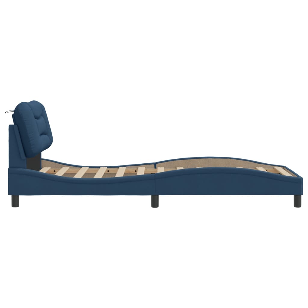 vidaXL Bedframe met hoofdbord stof blauw 90x190 cm