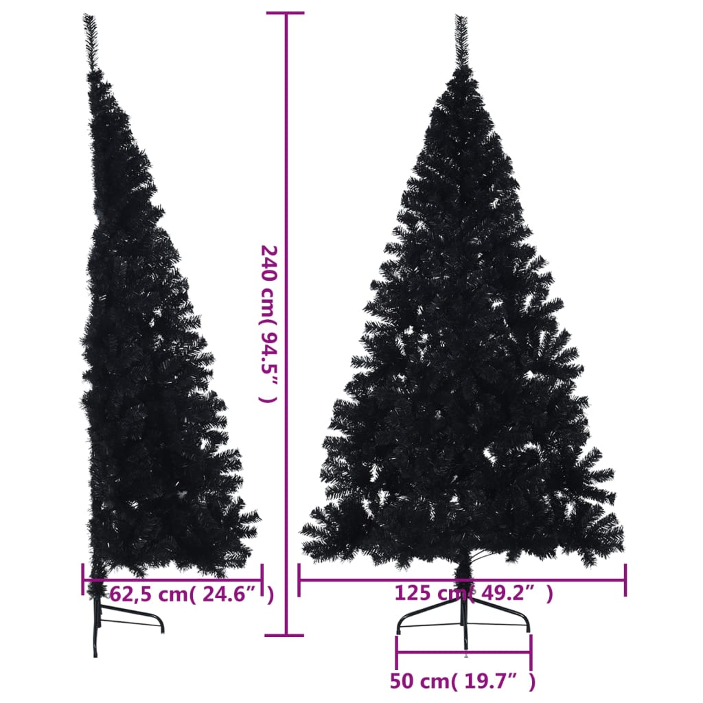 vidaXL Kunstkerstboom met standaard half 240 cm PVC zwart