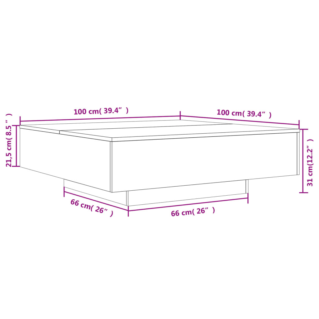 vidaXL Salontafel met LED-verlichting 100x100x31 cm grijs sonoma eiken