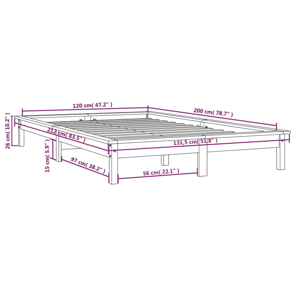 vidaXL Bedframe massief grenenhout honingbruin 120x200 cm