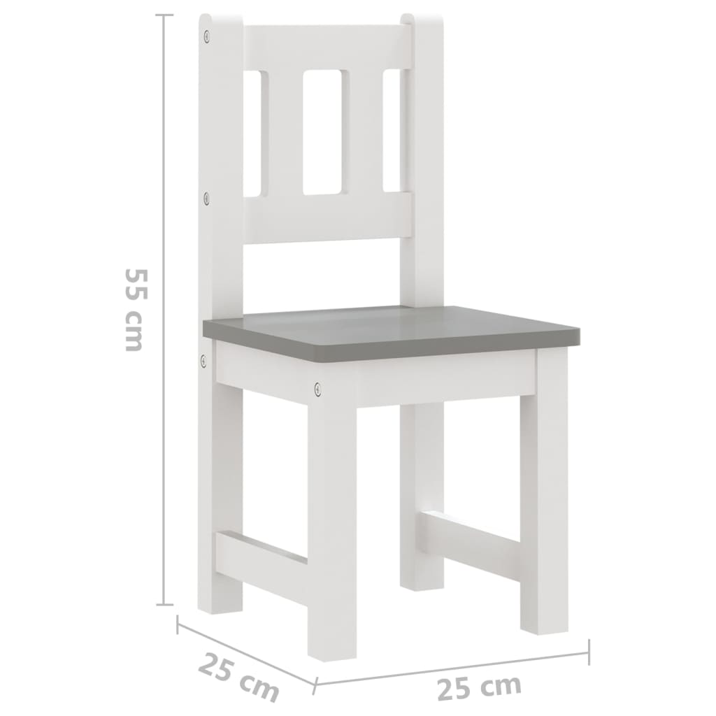 vidaXL 3-delige Kindertafel- en stoelenset MDF wit en grijs