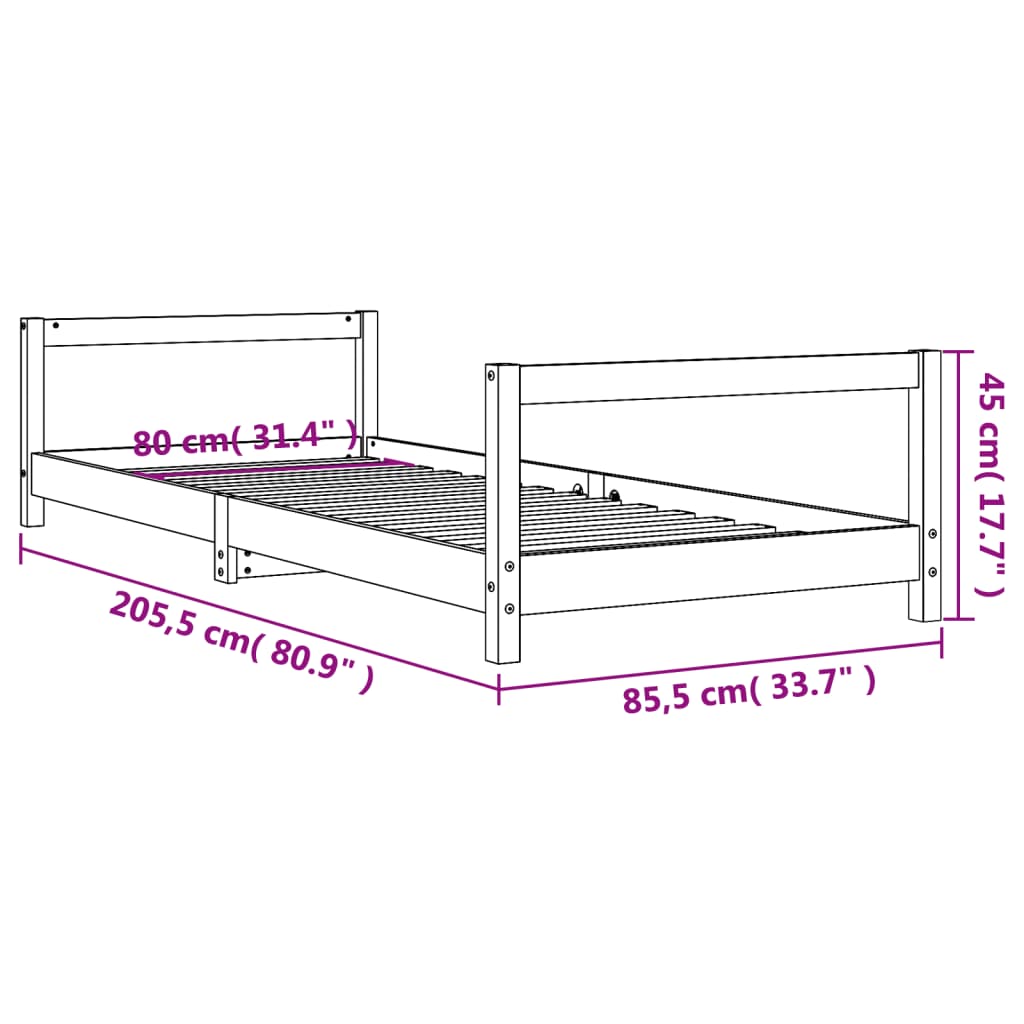 vidaXL Kinderbedframe 80x200 cm massief grenenhout wit