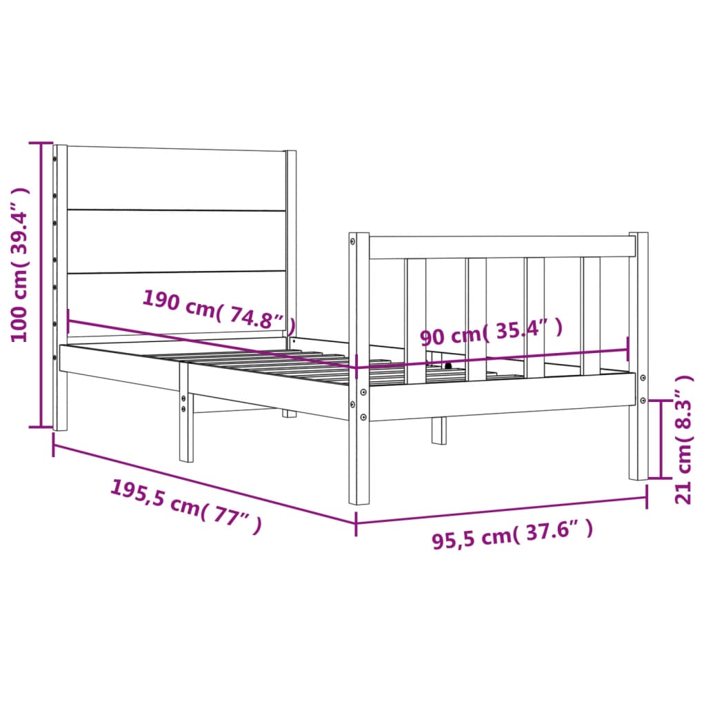 vidaXL Bedframe met hoofdbord massief hout zwart