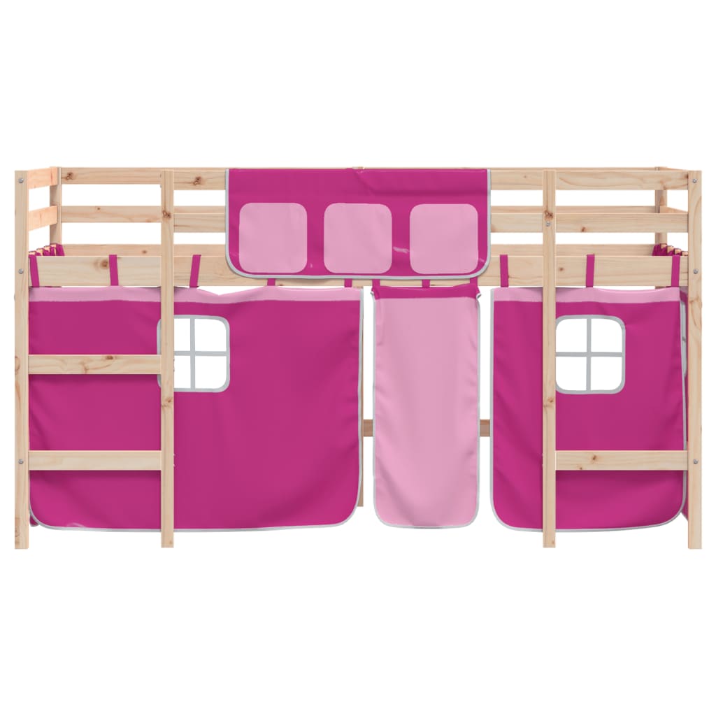 vidaXL Kinderhoogslaper met gordijnen 90x200 cm grenenhout roze