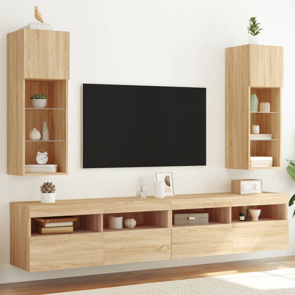 vidaXL Tv-meubels met LED-verlichting 2 st 30,5x30x90 cm sonoma eiken