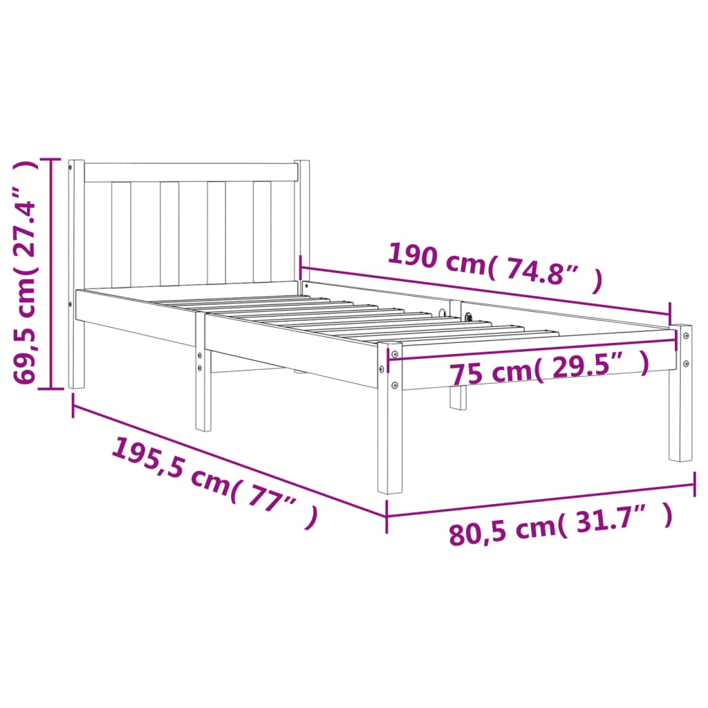 vidaXL Bedframe zonder matras massief grenenhout wasbruin 75x190 cm