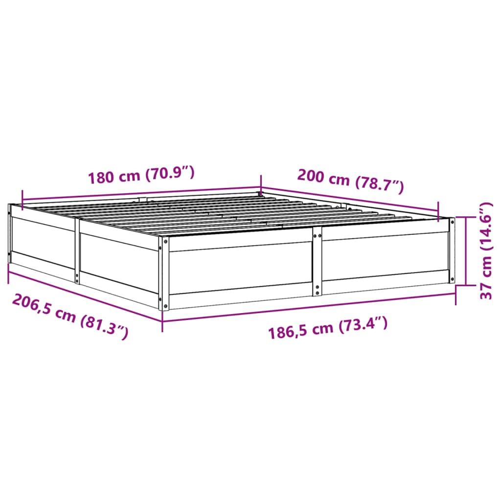 vidaXL Bedframe zonder matras massief grenenhout wit 180x200 cm