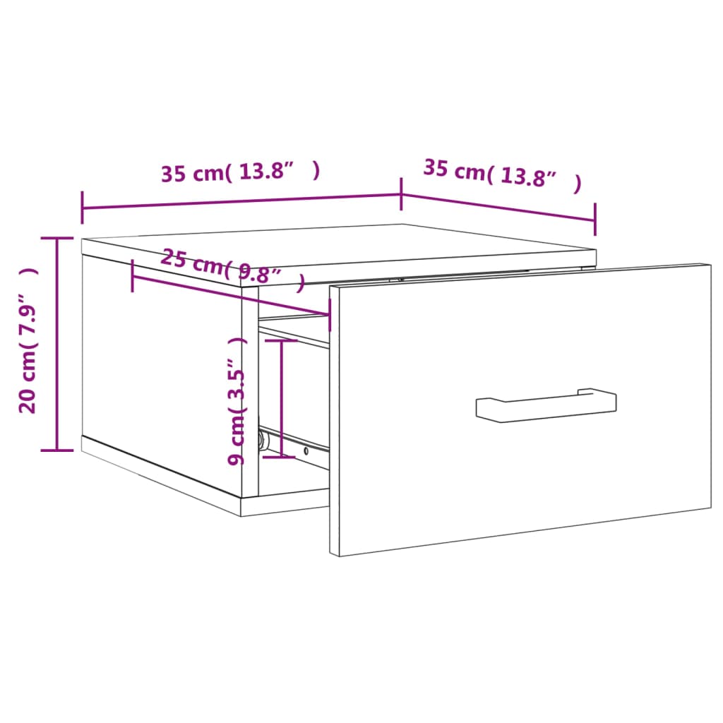 vidaXL Nachtkastjes 2 st wandgemonteerd 35x35x20 cm wit