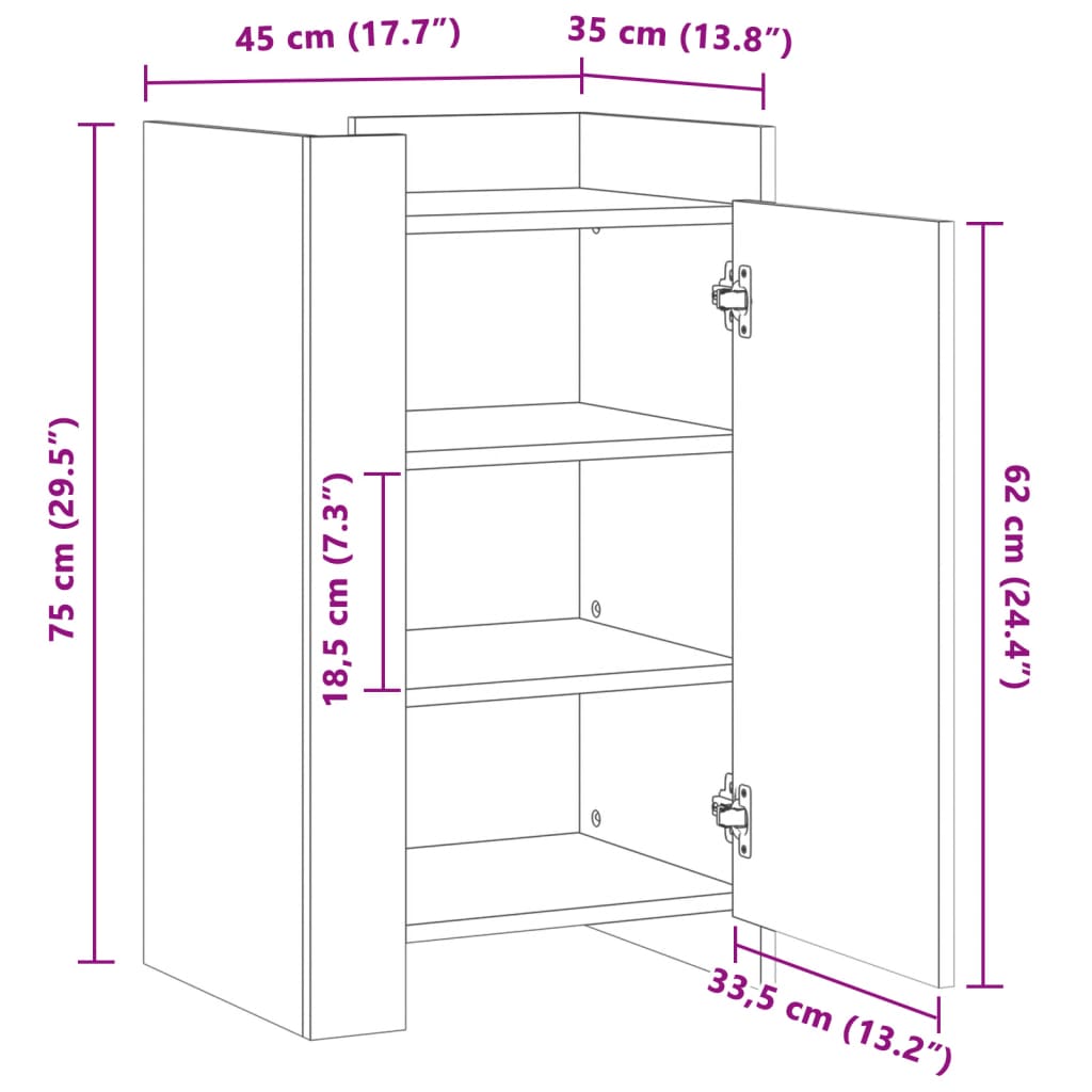 vidaXL Dressoir 45x35x75 cm bewerkt hout grijs sonoma eikenkleurig