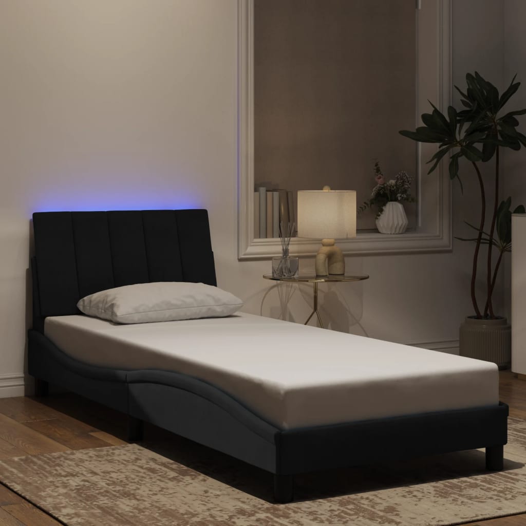 vidaXL Bedframe met LED-verlichting fluweel zwart 90x190 cm