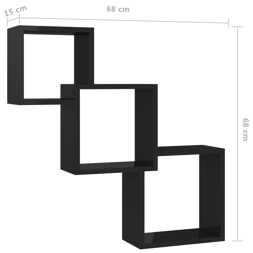 vidaXL Wandschappen kubus 68x15x68 cm bewerkt hout hoogglans zwart