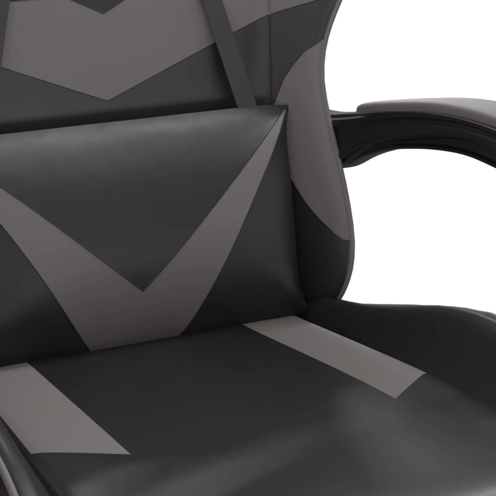 vidaXL Gamestoel draaibaar met voetensteun kunstleer zwart en grijs
