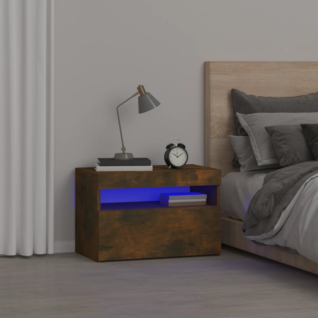 vidaXL Nachtkastje met LED-verlichting 60x35x40 cm gerookt eikenkleur