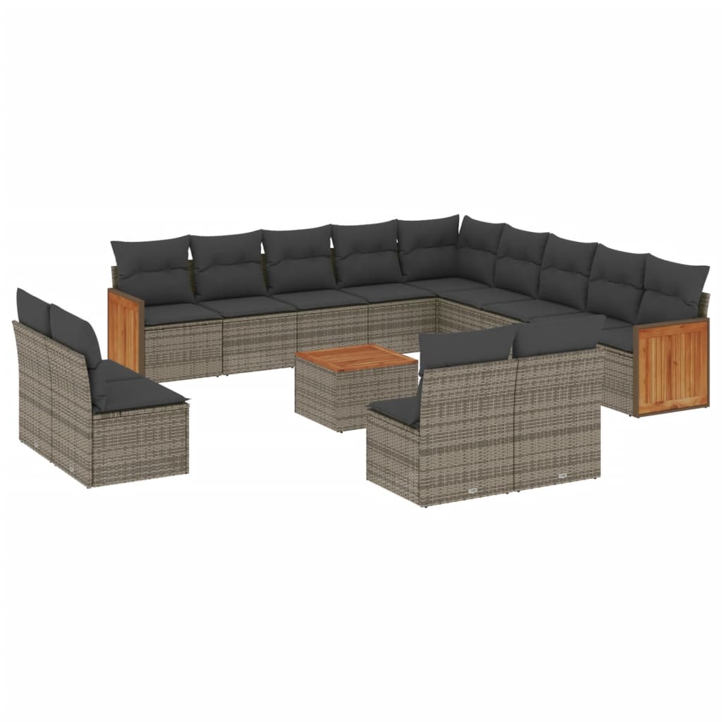 vidaXL 14-delige Loungeset met kussens poly rattan grijs