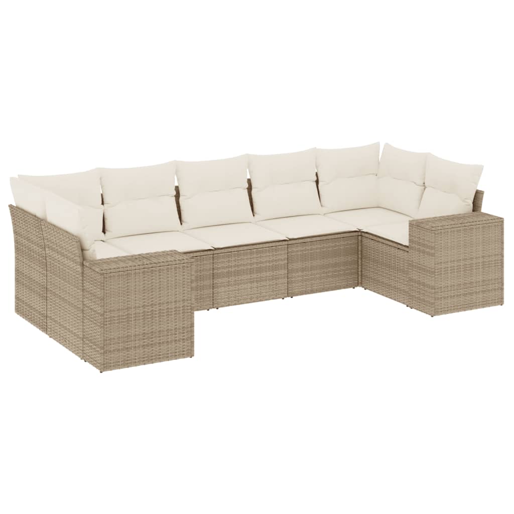 vidaXL 7-delige Loungeset met kussens poly rattan beige