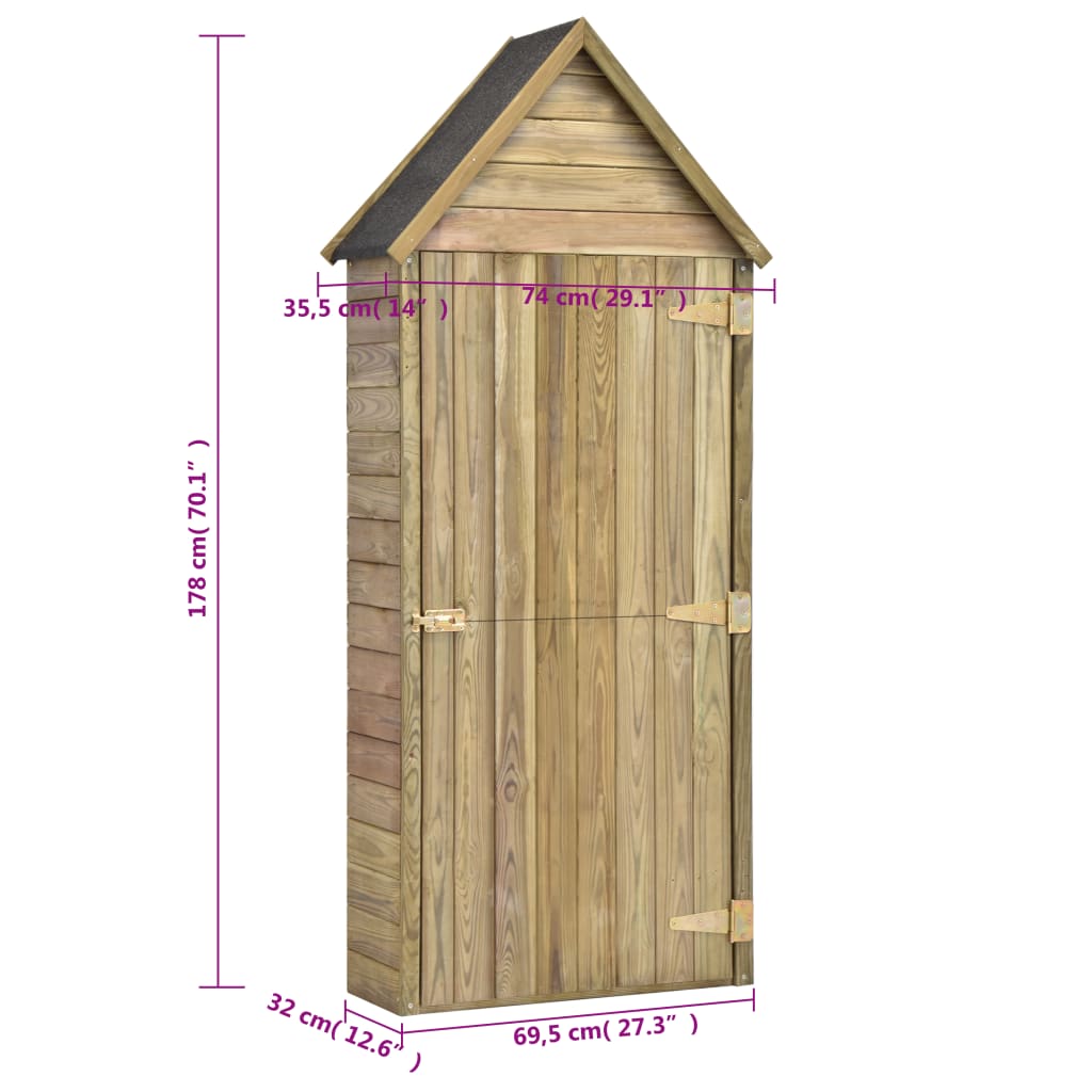 vidaXL Tuinschuur met deur 69,5x32x178 cm geïmpregneerd grenenhout