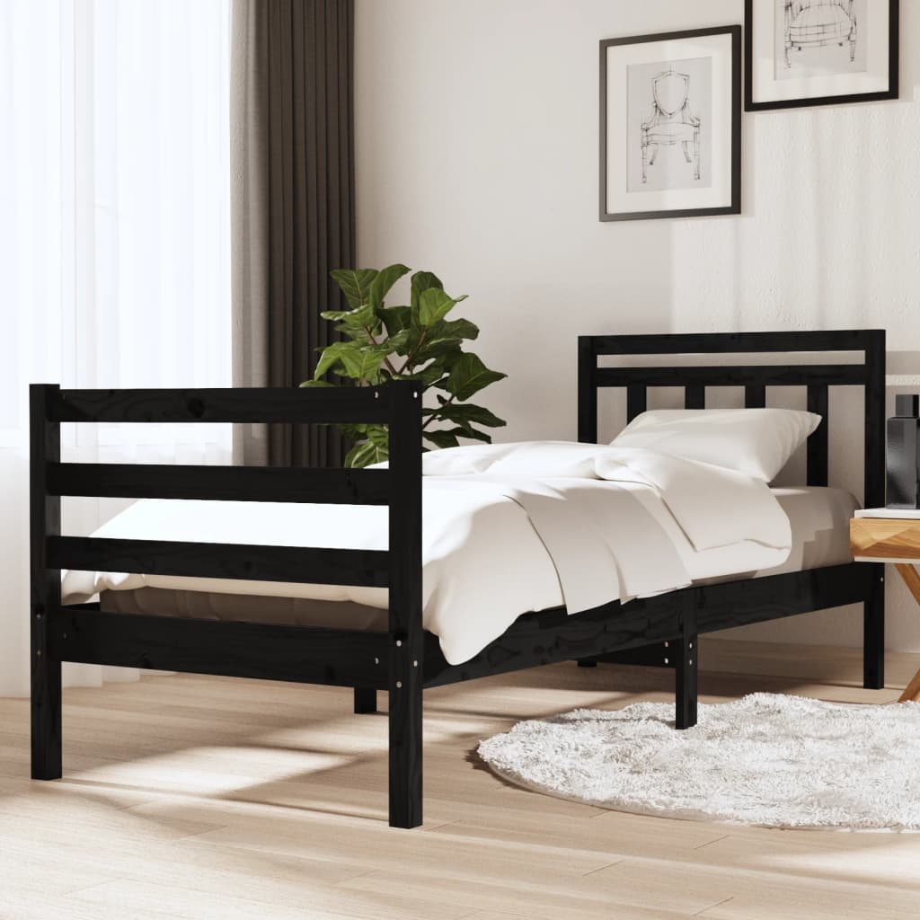 vidaXL Bedframe massief hout zwart 90x200 cm