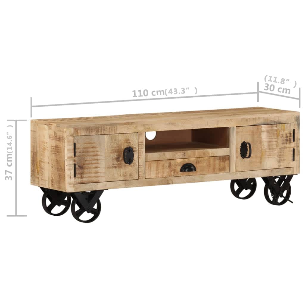 vidaXL Tv-meubel met wieltjes 110x30x37 cm ruw mangohout