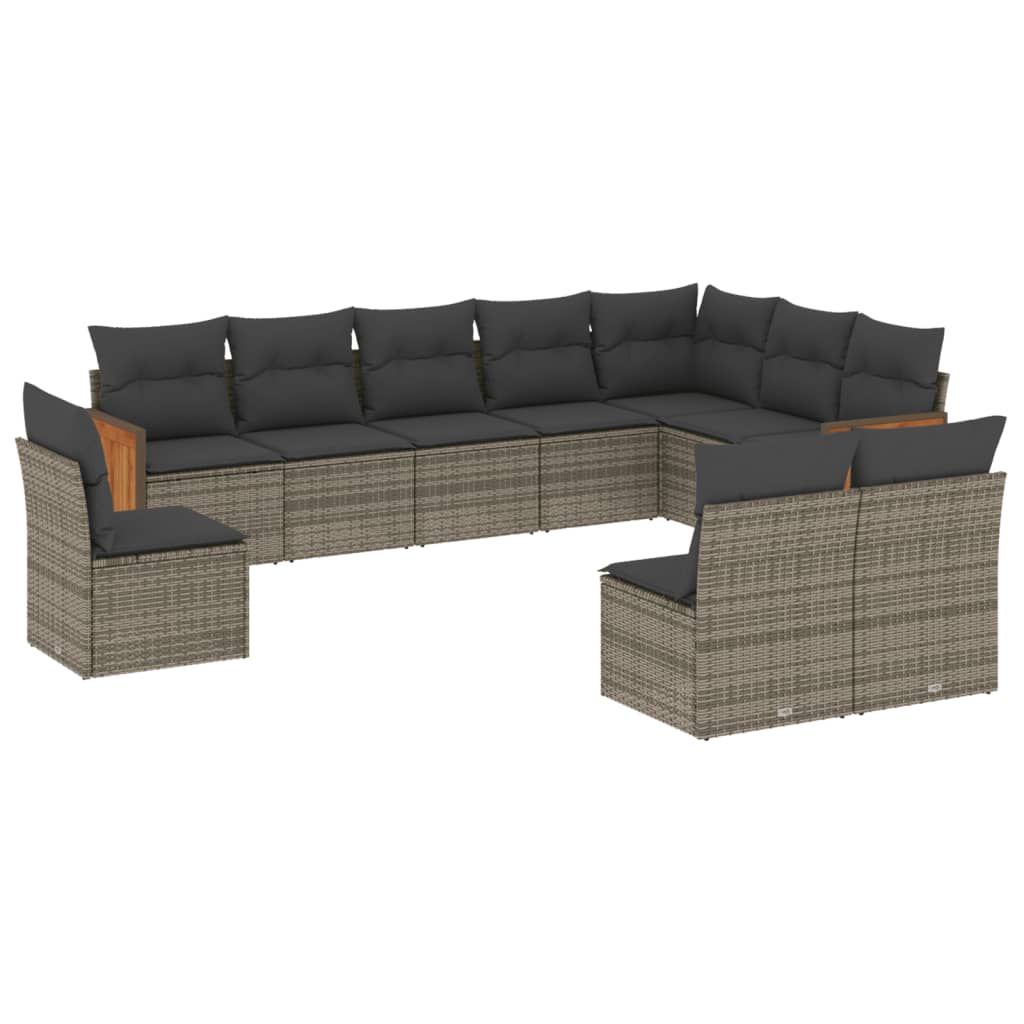 vidaXL 10-delige Loungeset met kussens poly rattan grijs