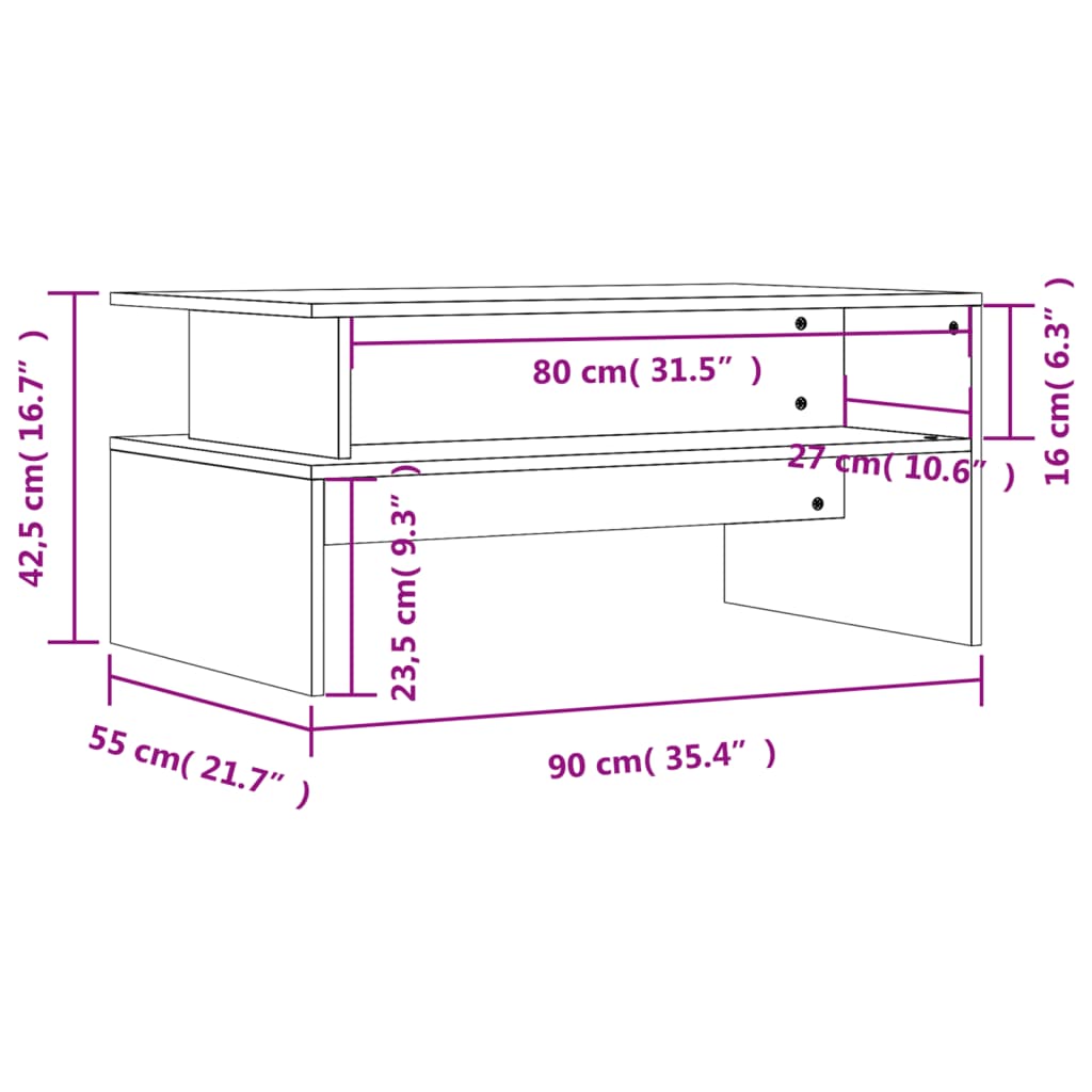 vidaXL Salontafel 90x55x42,5 cm bewerkt hout betongrijs