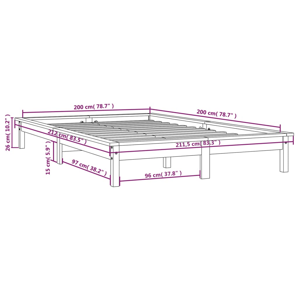 vidaXL Bedframe massief grenenhout honingbruin 200x200 cm