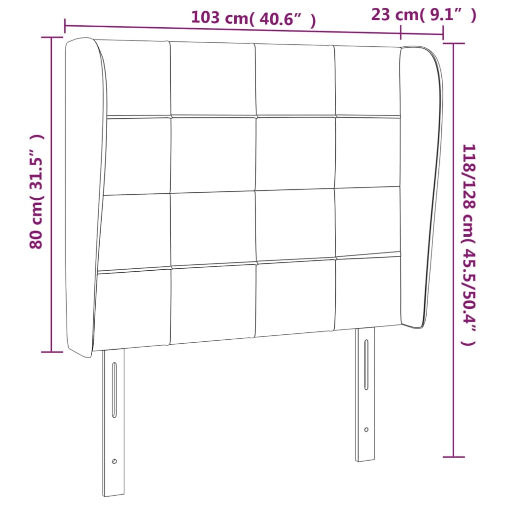 vidaXL Hoofdbord met randen 103x23x118/128 cm fluweel zwart