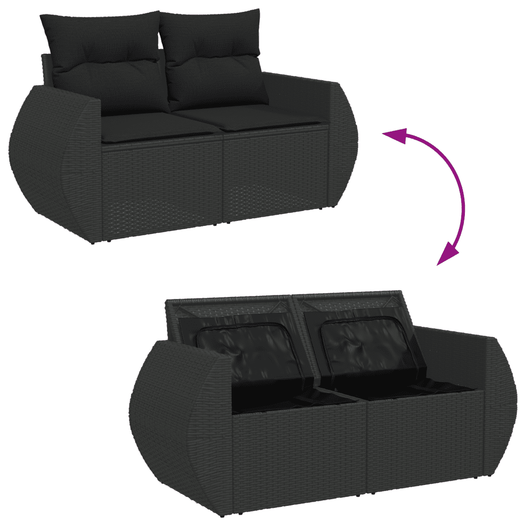 vidaXL 8-delige Loungeset met kussens poly rattan zwart