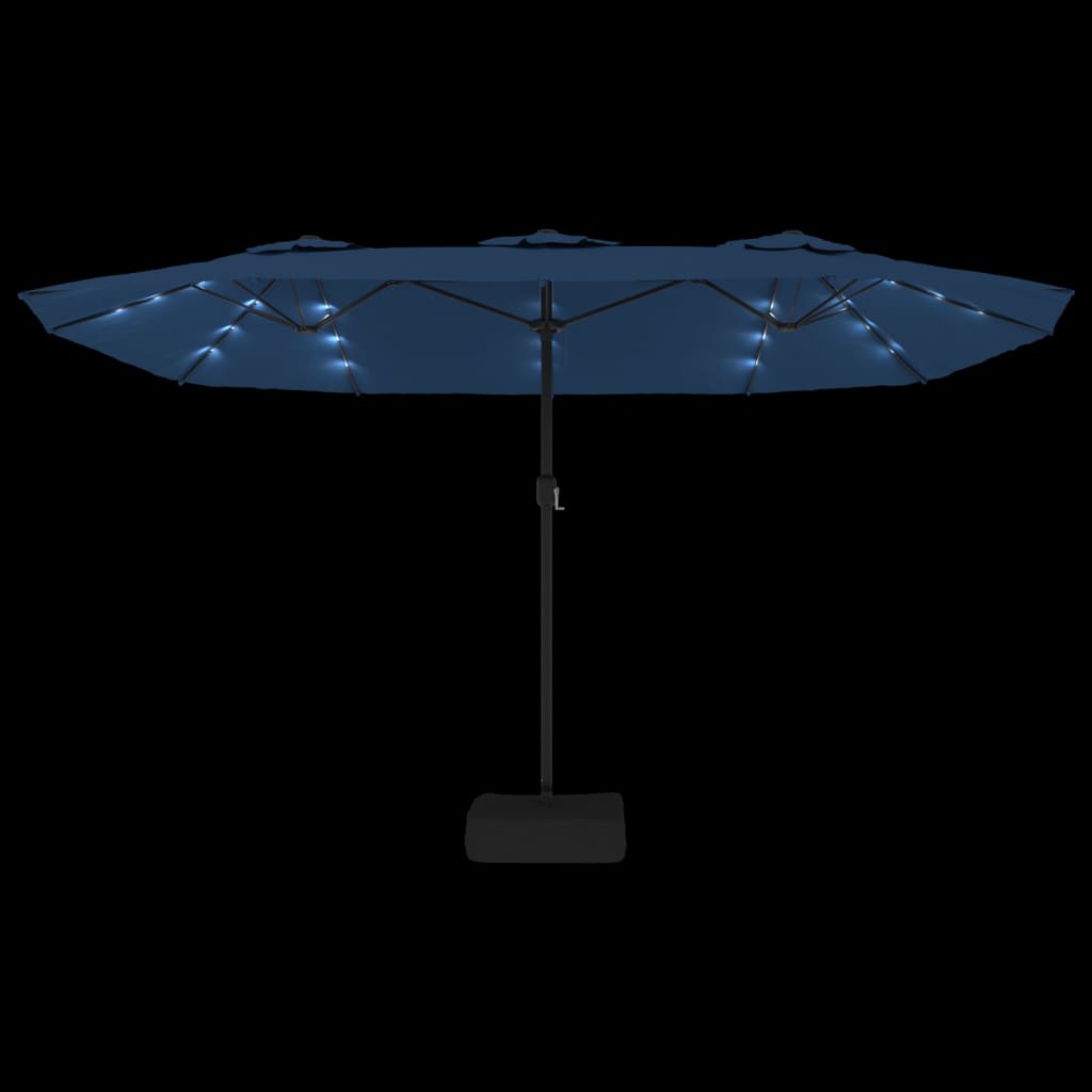 vidaXL Parasol dubbel dak met LED 449x245 cm azuurblauw