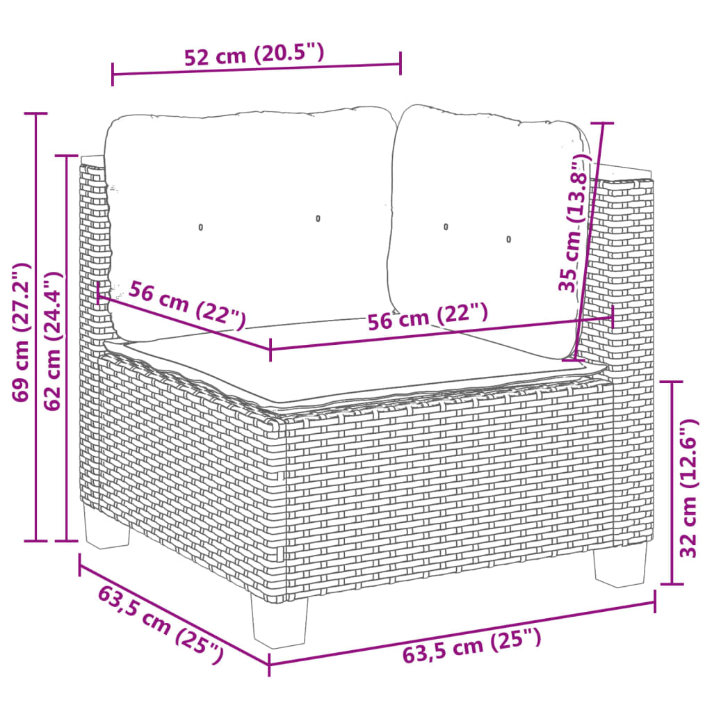 vidaXL 10-delige Loungeset met kussens poly rattan grijs