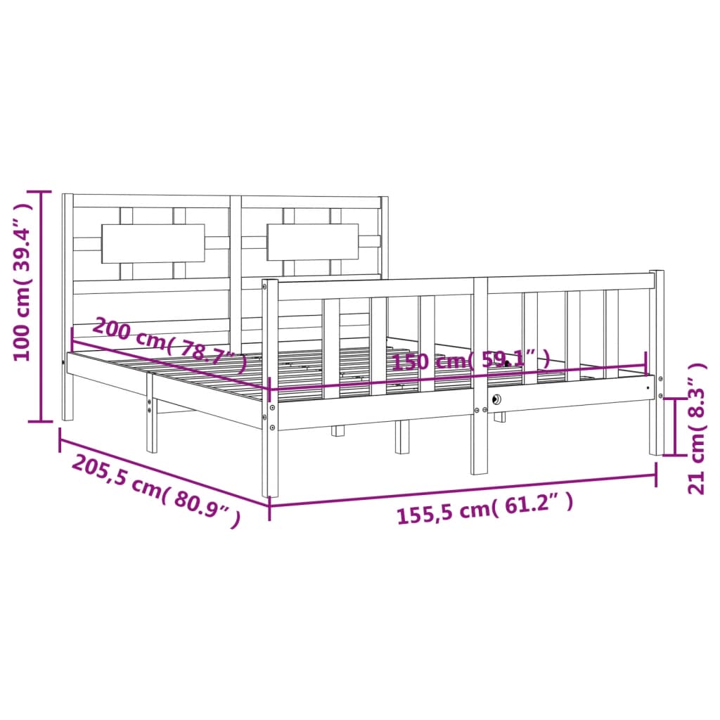 vidaXL Bedframe met hoofdbord massief hout honingbruin