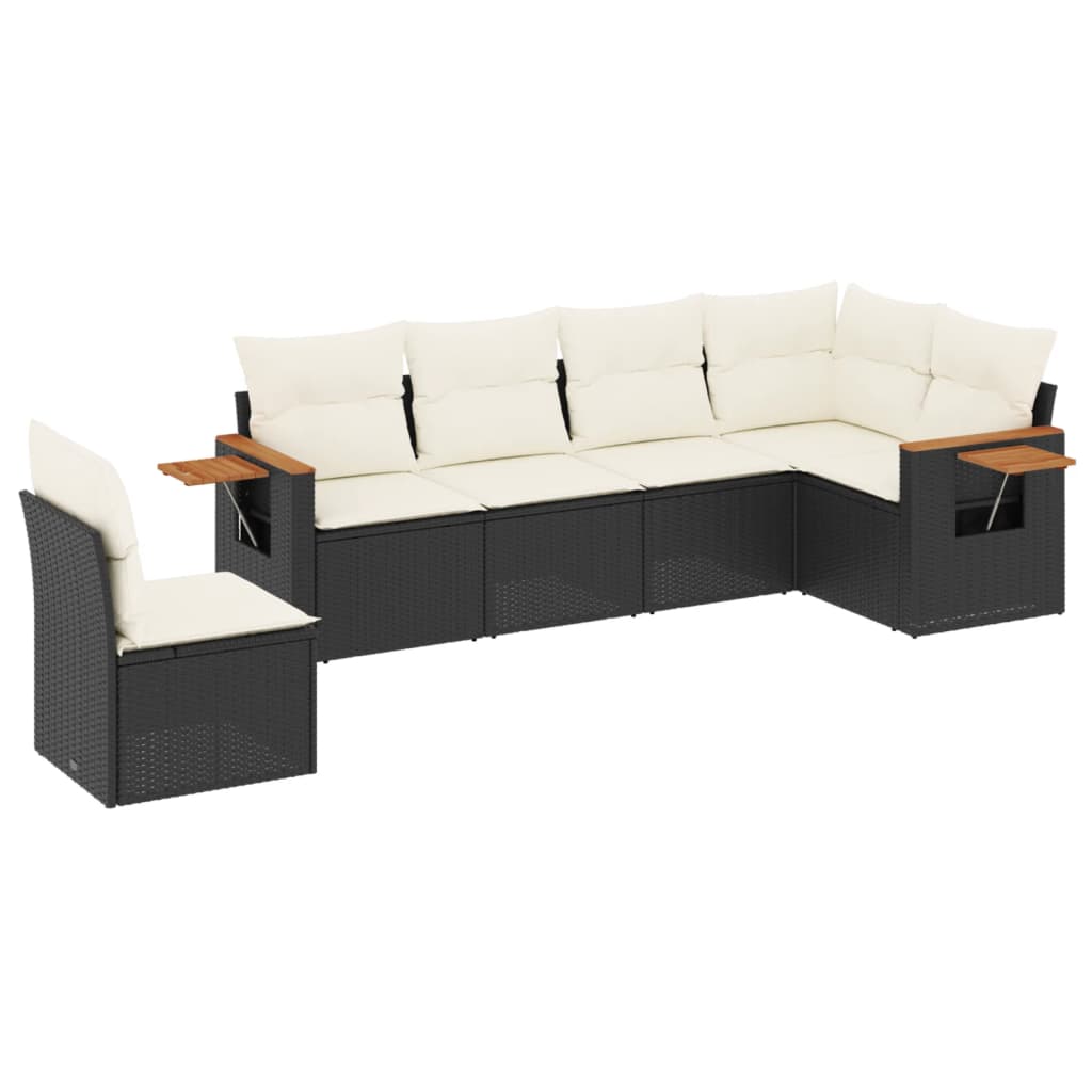 vidaXL 6-delige Loungeset met kussens poly rattan zwart