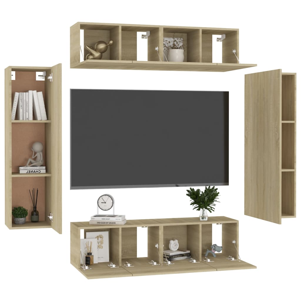 vidaXL 6-delige Tv-meubelset bewerkt hout sonoma eikenkleurig