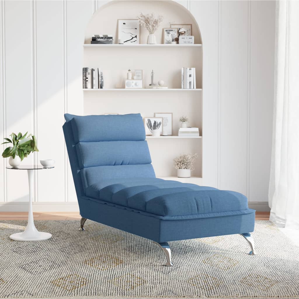 vidaXL Chaise longue met kussens stof blauw