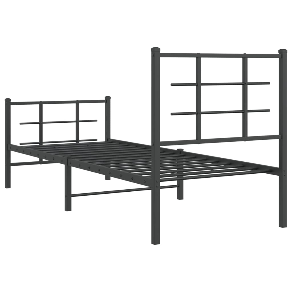 vidaXL Bedframe met hoofd- en voeteneinde metaal zwart 75x190 cm