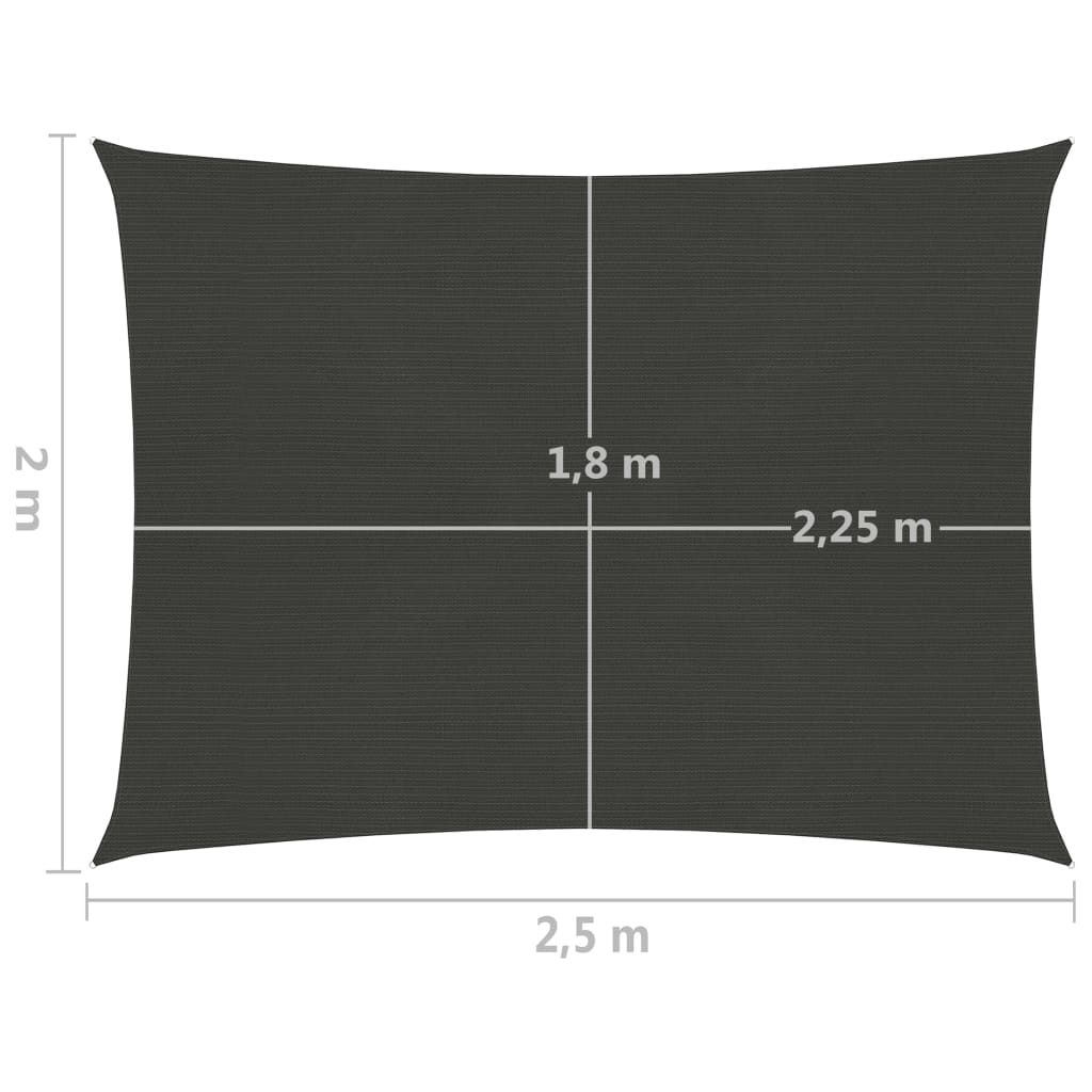 vidaXL Zonnezeil 160 g/m² 2x2,5 m HDPE antracietkleurig
