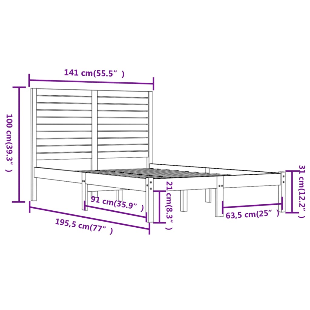 vidaXL Bedframe massief hout zwart 135x190 cm