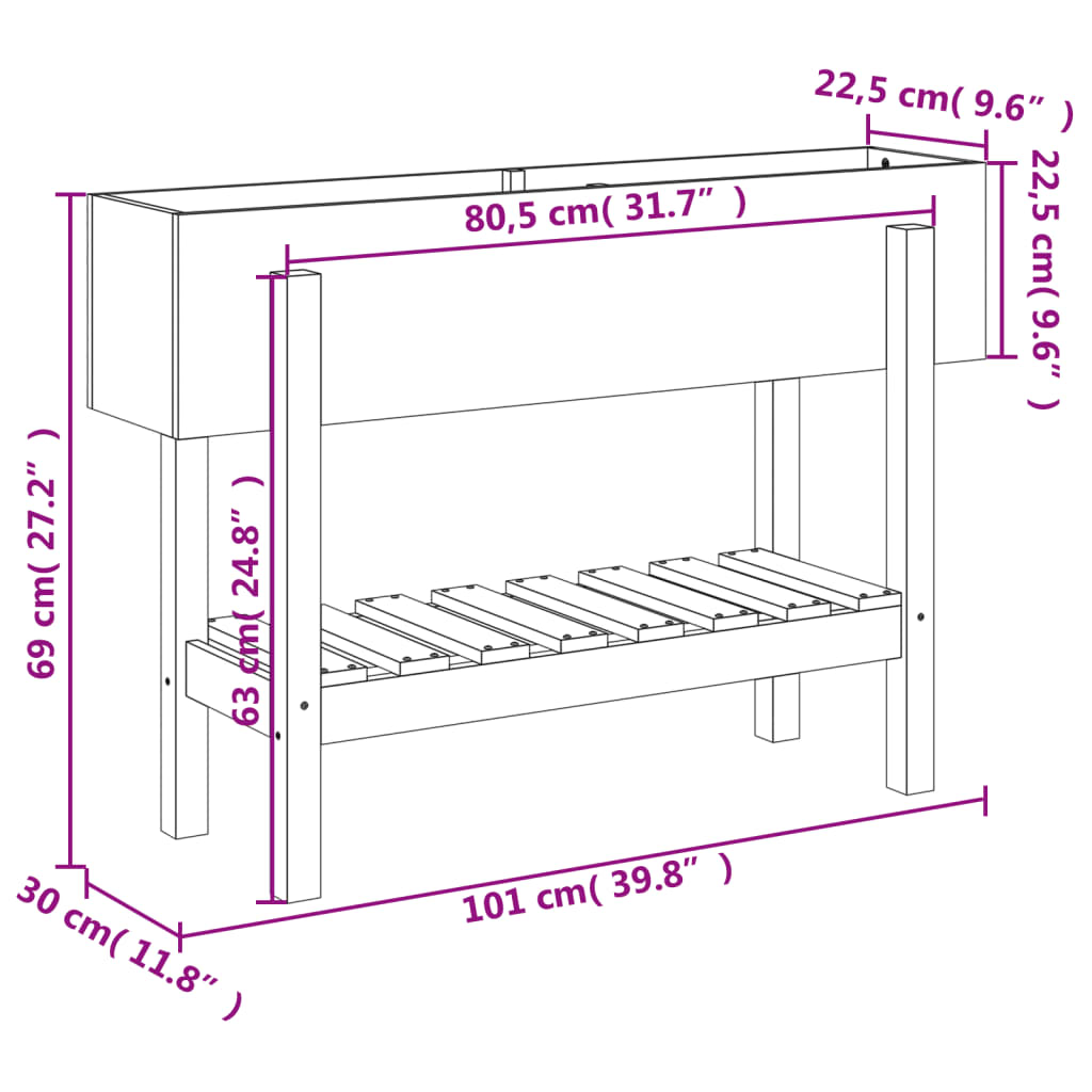 vidaXL Plantenbak verhoogd 101x30x69 cm massief grenenhout